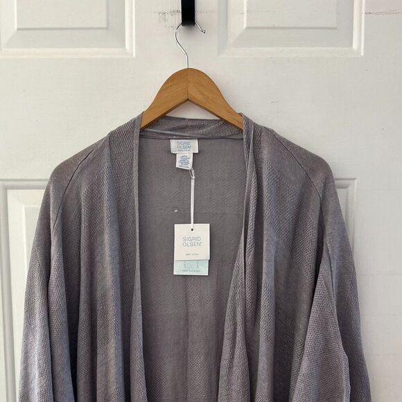 Sigrid Olsen Woman's Gray 100% Linen Open-Front Wear Two Ways Wrap One-Size - Picture 3 of 10